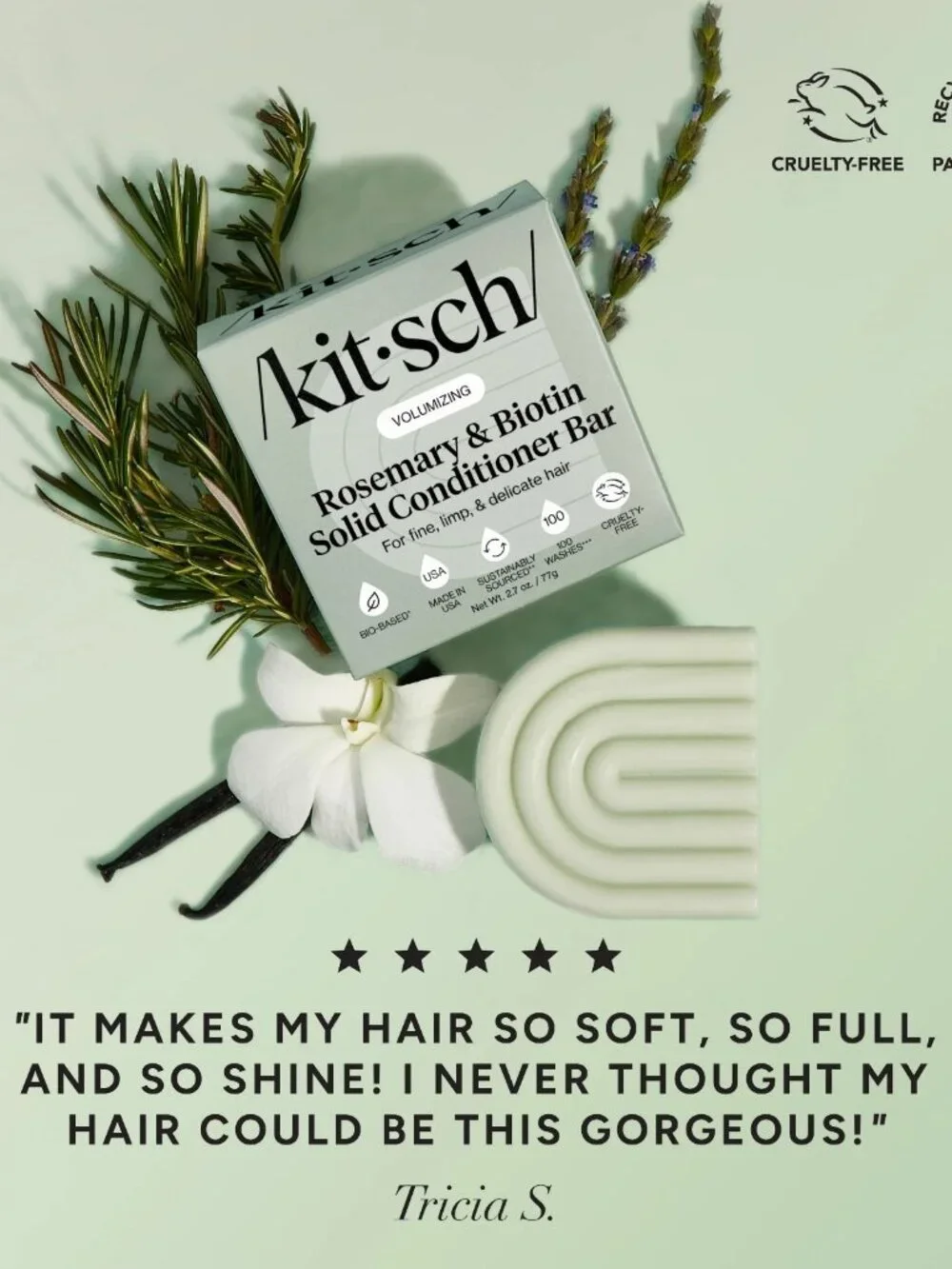 Kitsch Rosemary Biotin Volumizing Thickening Shampoo Conditioner Bar Set New